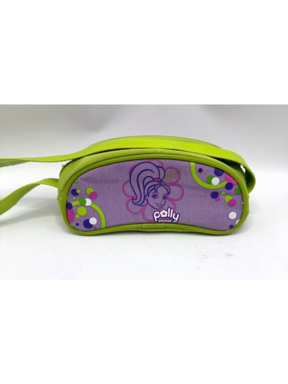 Polly Pocket Girls Purse Small Green Purple Canvas Bag Zip Closure Adjustable St